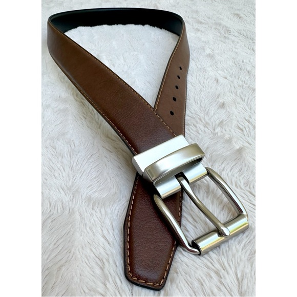 Men’s Reversible Black and Brown Vegan Leather Belt with Silver Buckle - Picture 13 of 17